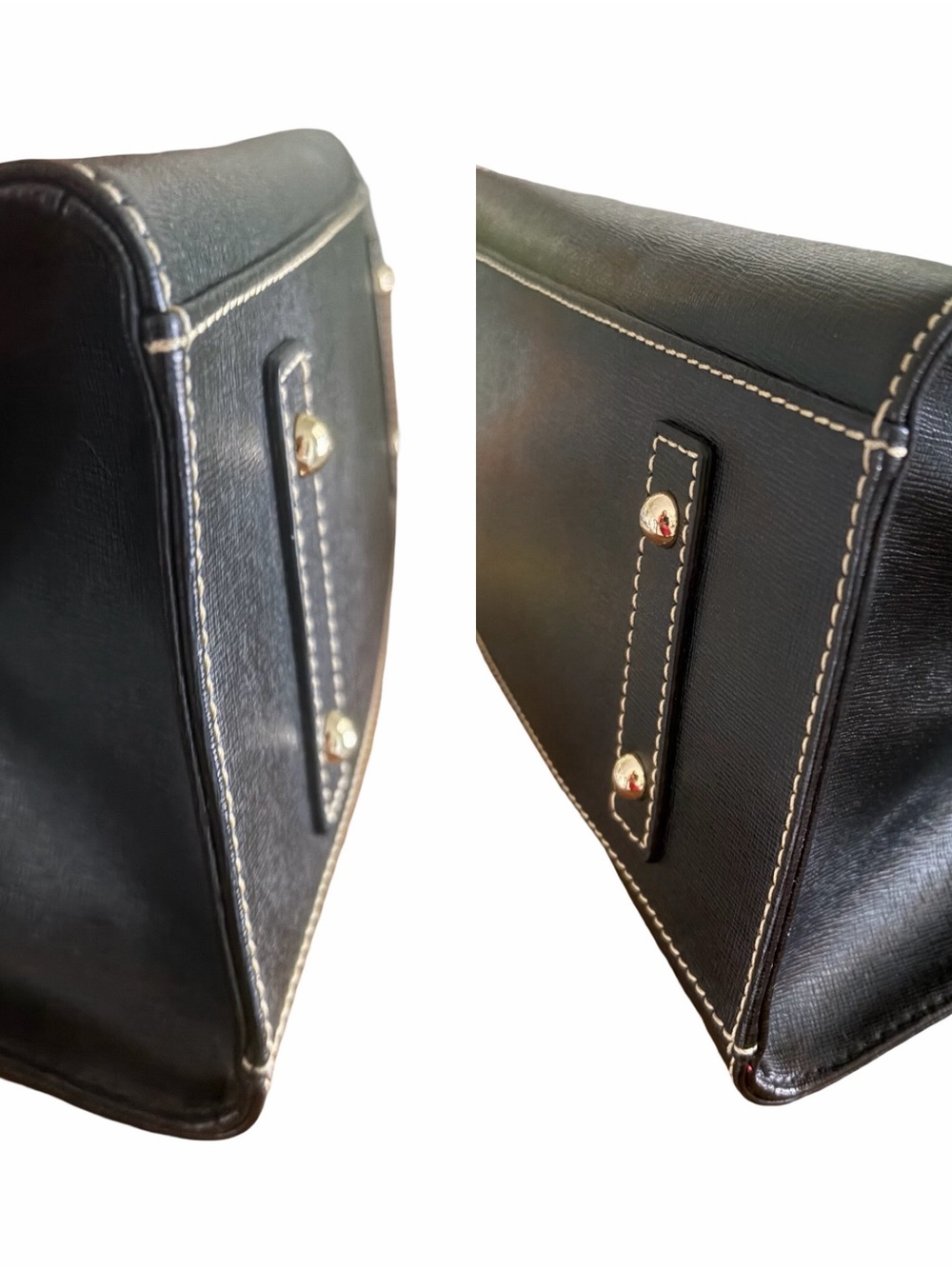 Dooney & Bourke Black Saffiano Leather Shopper Tote Bag | Gold Logo Badge - Picture 14 of 15